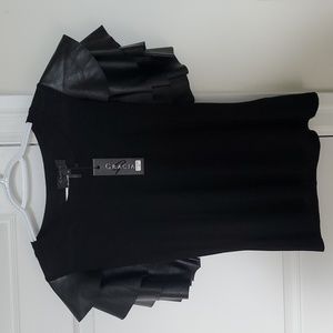 Black Gracia Shirt with Faux Leather Ruffle Sleeves